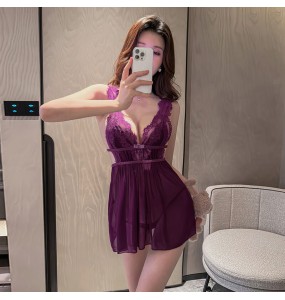 FEE ET MOI - Midnight Passion Back-Slit Sheer Nightdress (Purple)